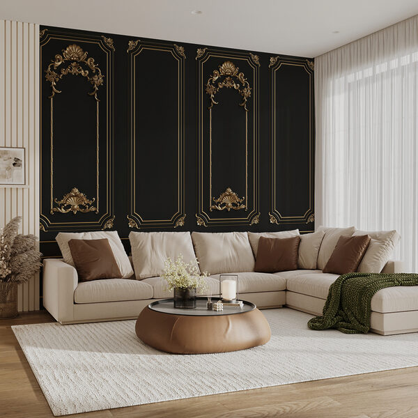 Panouri negre elegante cu accente ornamentate Panouri negre elegante cu accente ornamentate