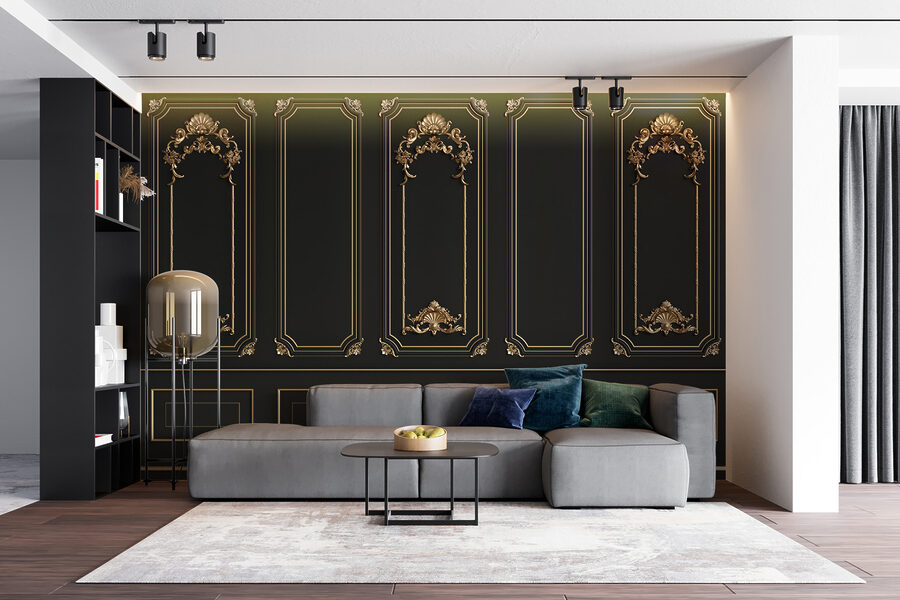 Panouri negre elegante cu accente ornamentate
