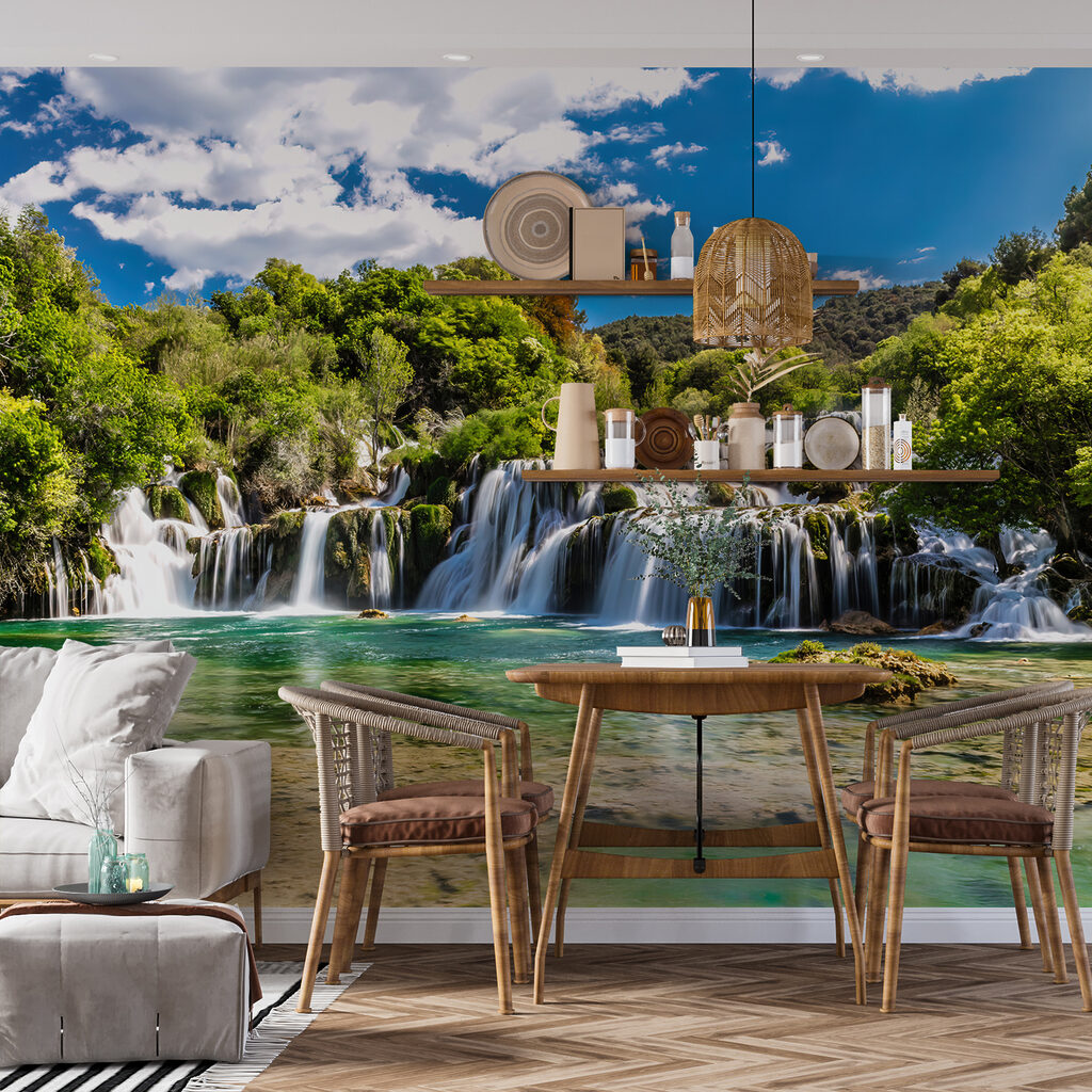 Krka National Park surrounded by trees and a blue sky Krka National Park surrounded by trees and a blue sky