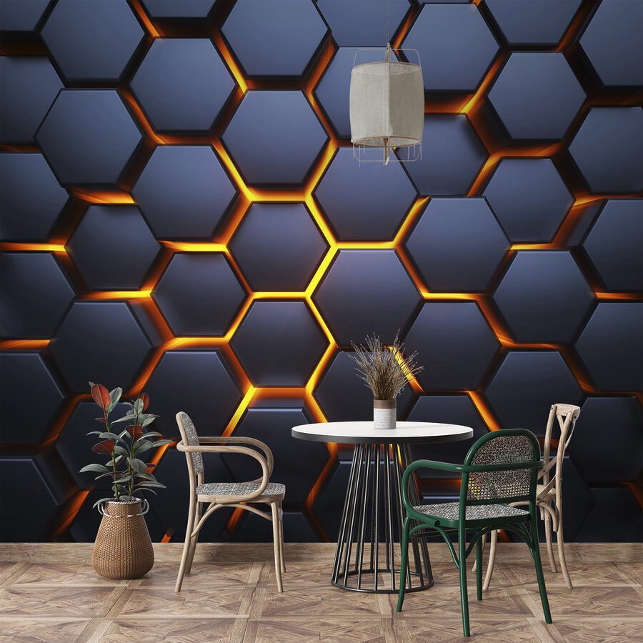 Hexagoane negre cu lumini portocalii Hexagoane negre cu lumini portocalii