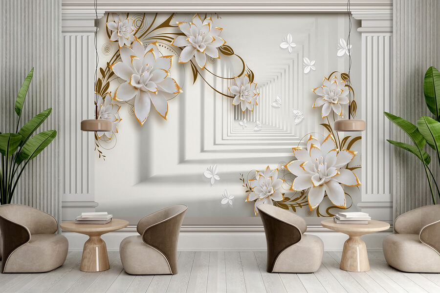 Cadru floral elegant cu file de unt