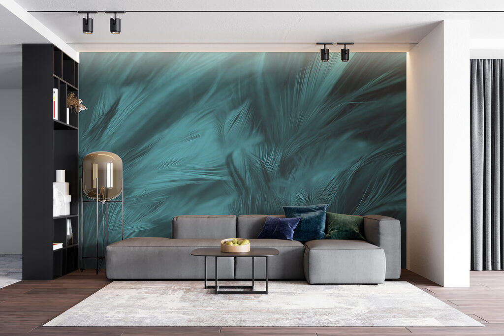 Soft teal feathers in gentle waves