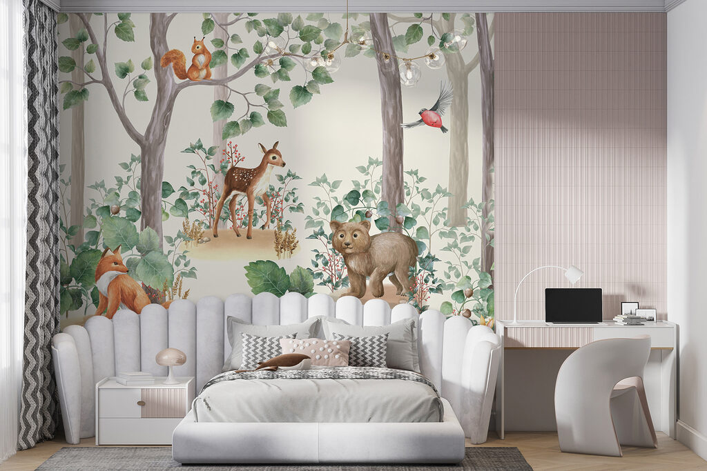 Wallpaper with animals in the forest