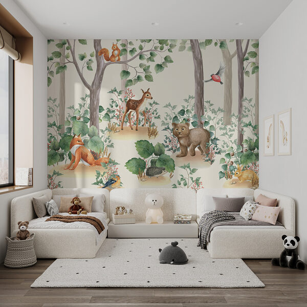 Wallpaper with animals in the forest