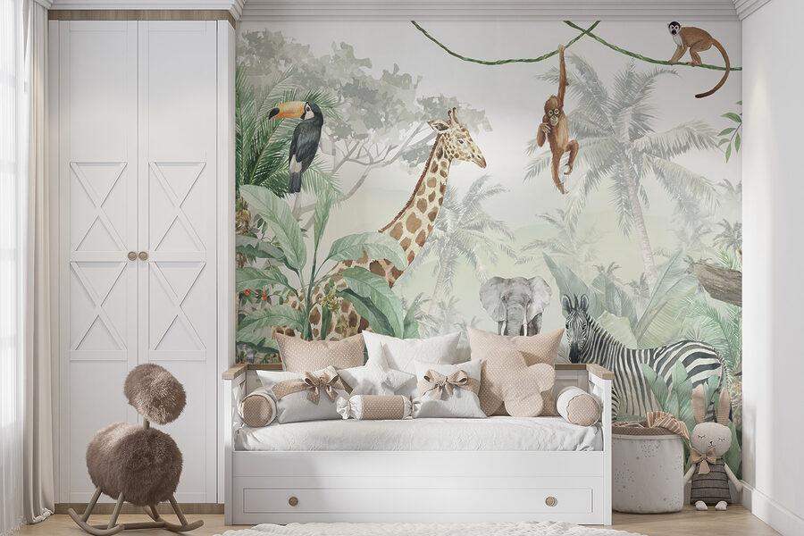 Fototapet Perete mural de animale în junglă - imagine 8