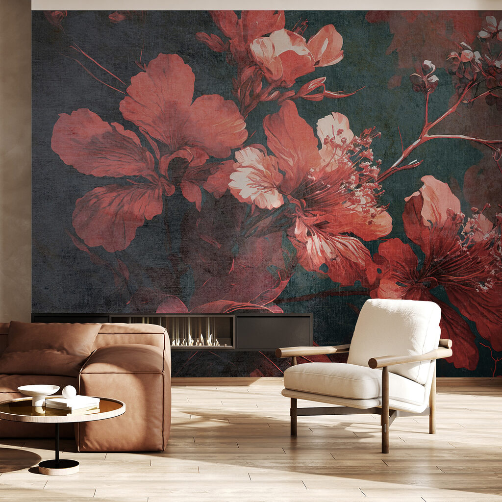 Vibrant blossoms amid dark foliage