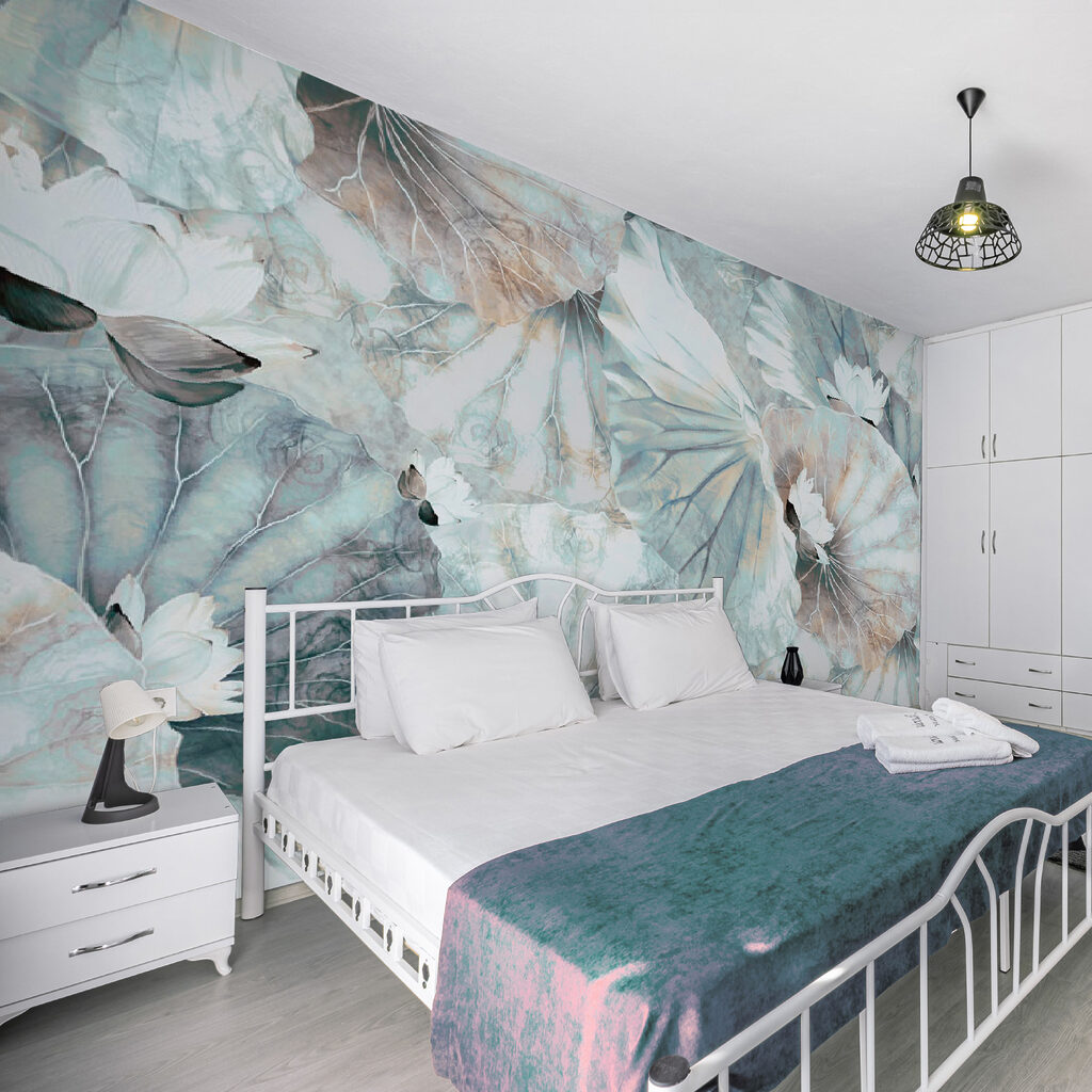 Elegant lilies on soft water leaves Elegant lilies on soft water leaves