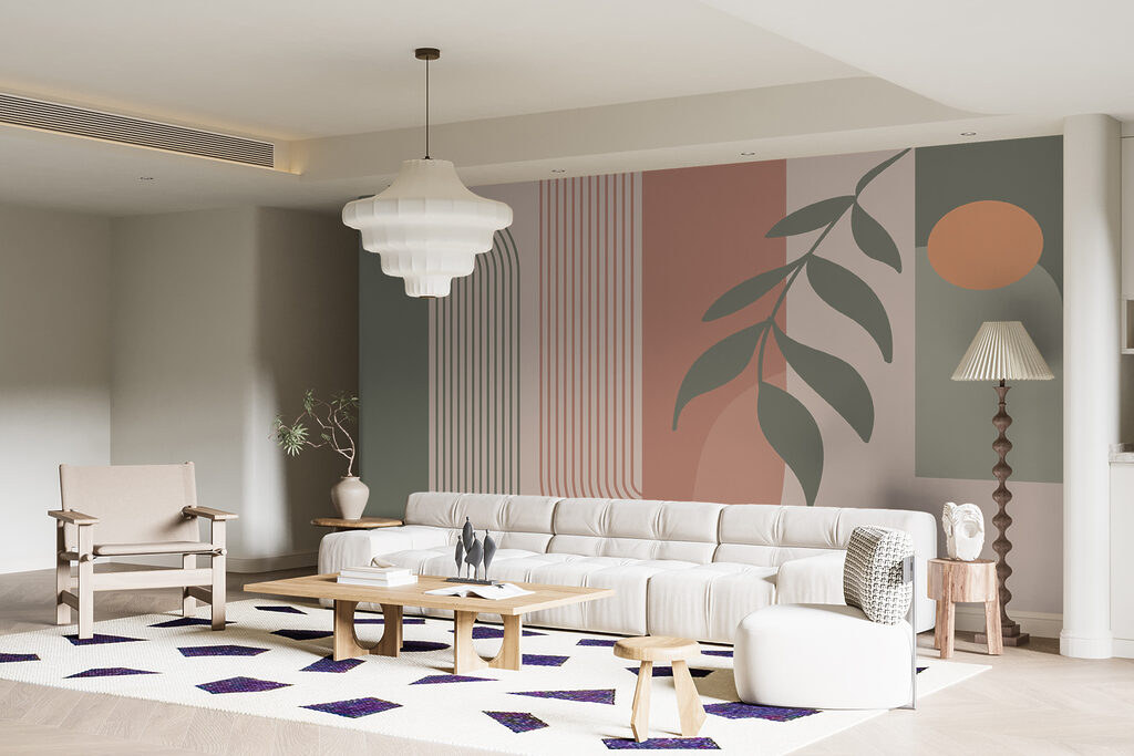 Green and pink lines and a leaf