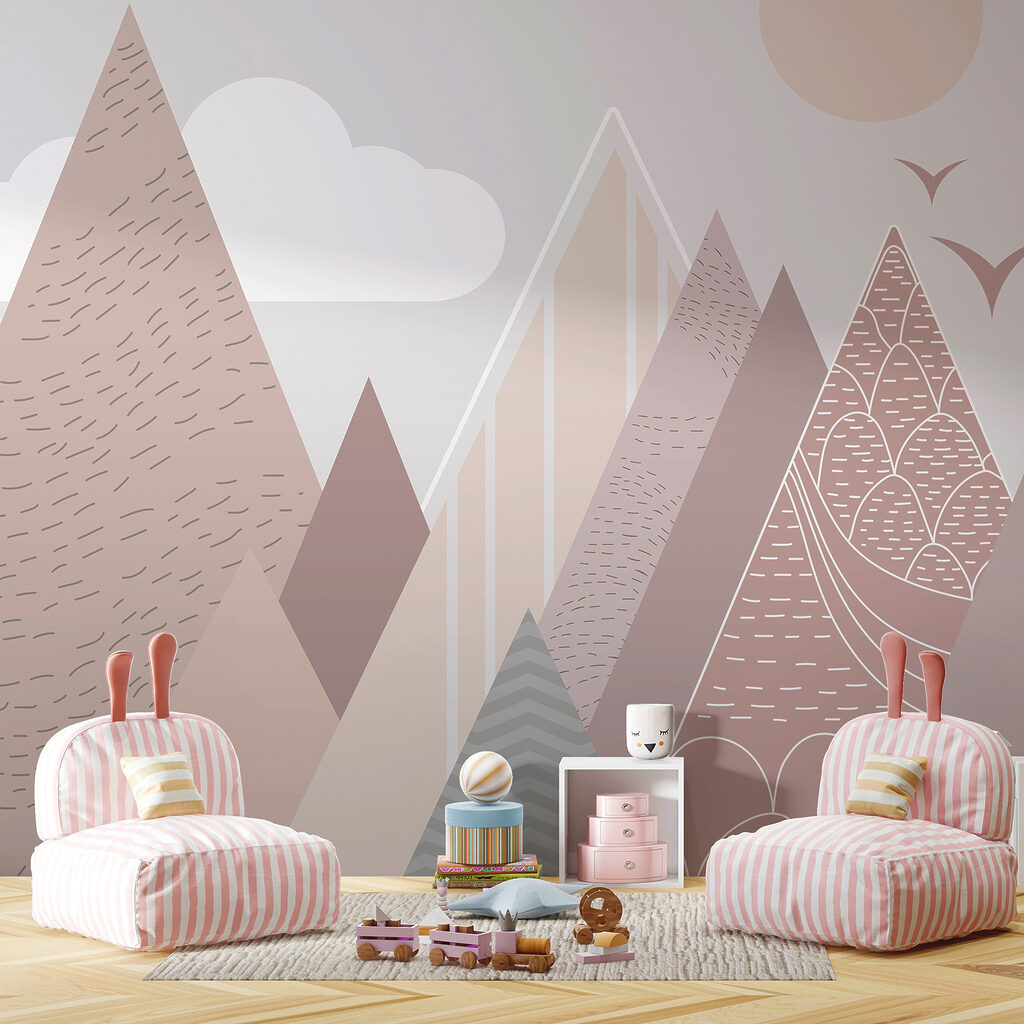 Landscape of mountains and birds