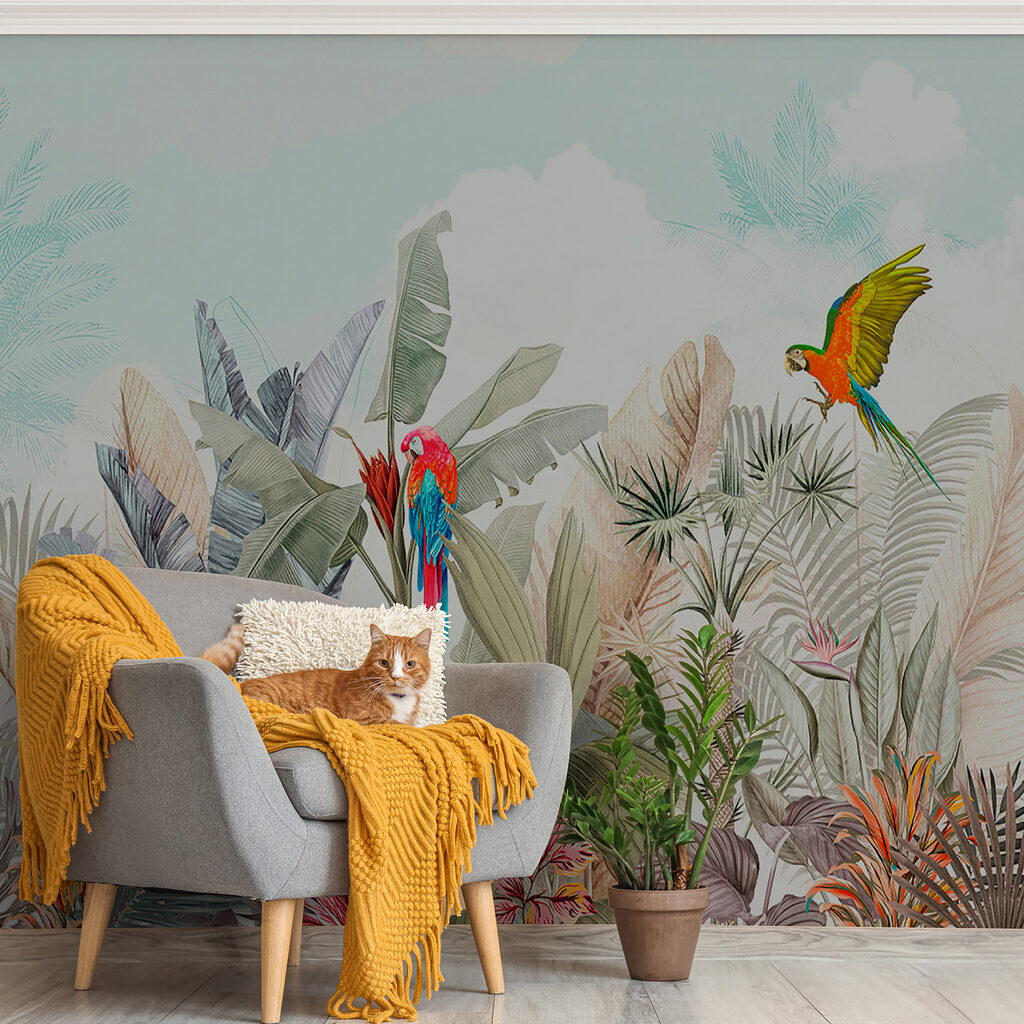 Imagine de fundal cu plante tropicale și păsări u95037pih1ms 1024x1024 - Imagine de fundal cu plante tropicale și păsări