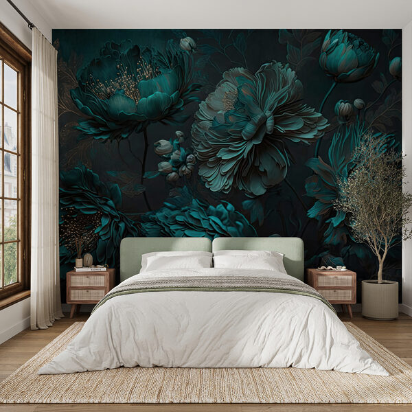 Aranjament floral teal elegant pe pânză. Aranjament floral teal elegant pe pânză.