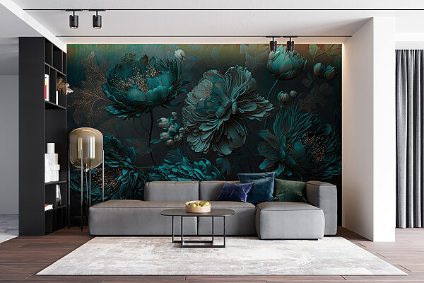 Aranjament floral teal elegant pe pânză. Aranjament floral teal elegant pe pânză.