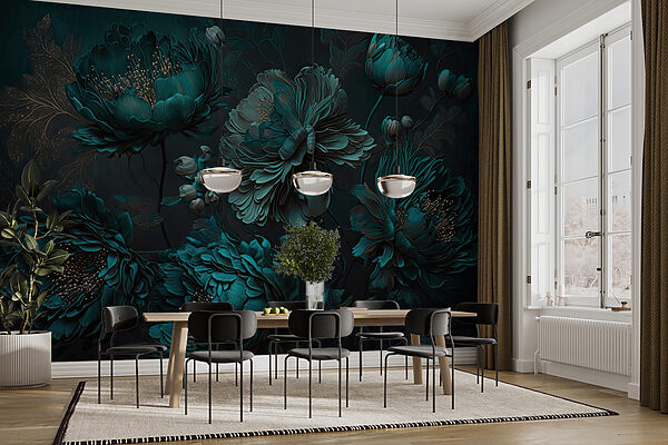 Aranjament floral teal elegant pe pânză. Aranjament floral teal elegant pe pânză.
