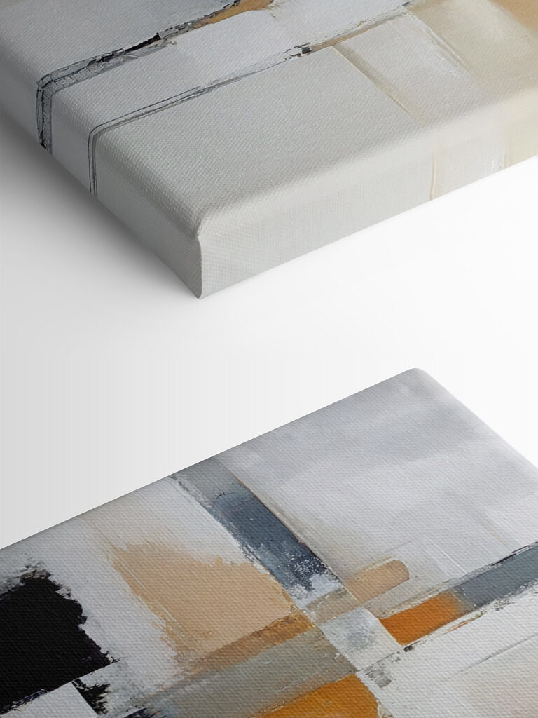 A painting of a white and black abstract art