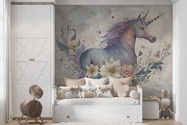 Un unicorn cu flori și frunze Un unicorn cu flori și frunze