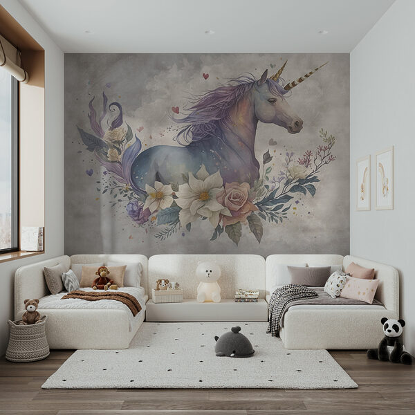 Un unicorn cu flori și frunze Un unicorn cu flori și frunze