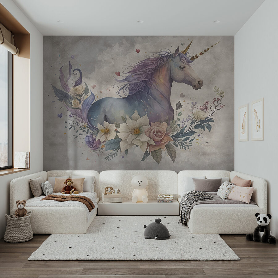 Un unicorn cu flori și frunze Un unicorn cu flori și frunze