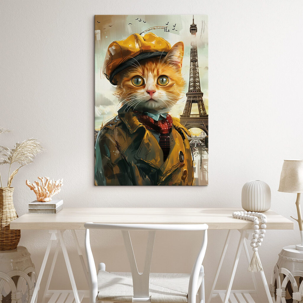 A cat in a coat and hat