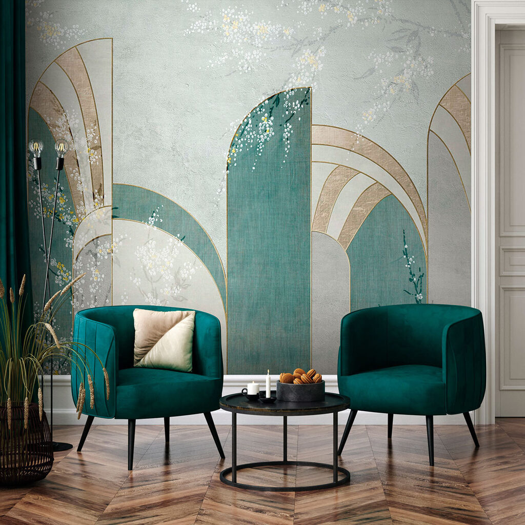 Wallpaper with flowers and archs