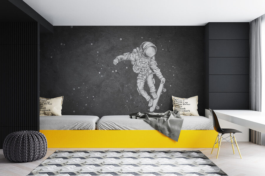 Desen de un astronaut pe un skateboard