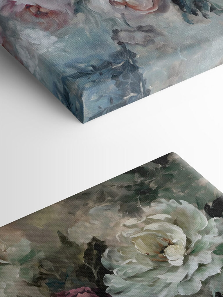 A painting of flowers on a blue background A painting of flowers on a blue background