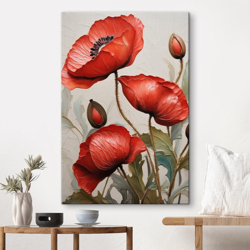 A painting of red flowers