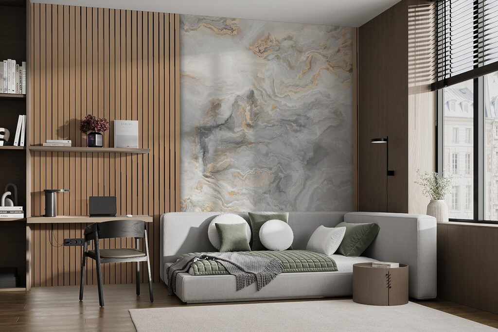 A marble and wood paneling