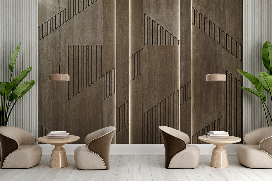 Design geometric elegant pe panouri de lemn. Design geometric elegant pe panouri de lemn.