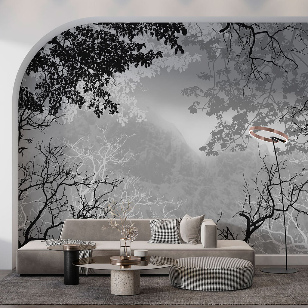 A group of trees with branches and leaves A group of trees with branches and leaves