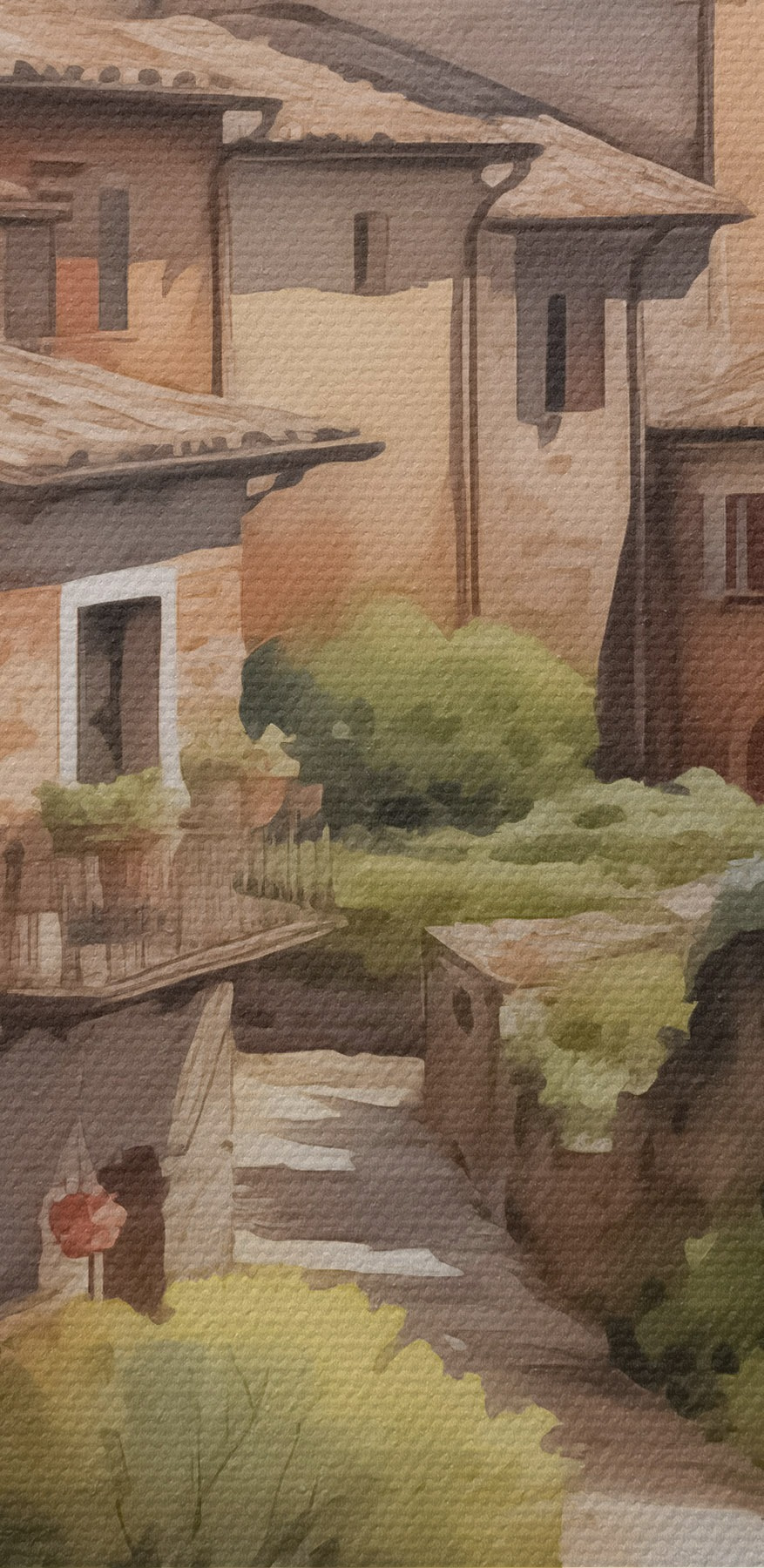 Pictura acuarelă a unui sat