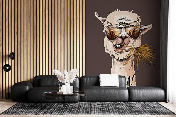 A llama wearing sunglasses and eating a palm leaf A llama wearing sunglasses and eating a palm leaf