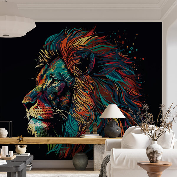 Un leu colorat cu coamă lungă Un leu colorat cu coamă lungă