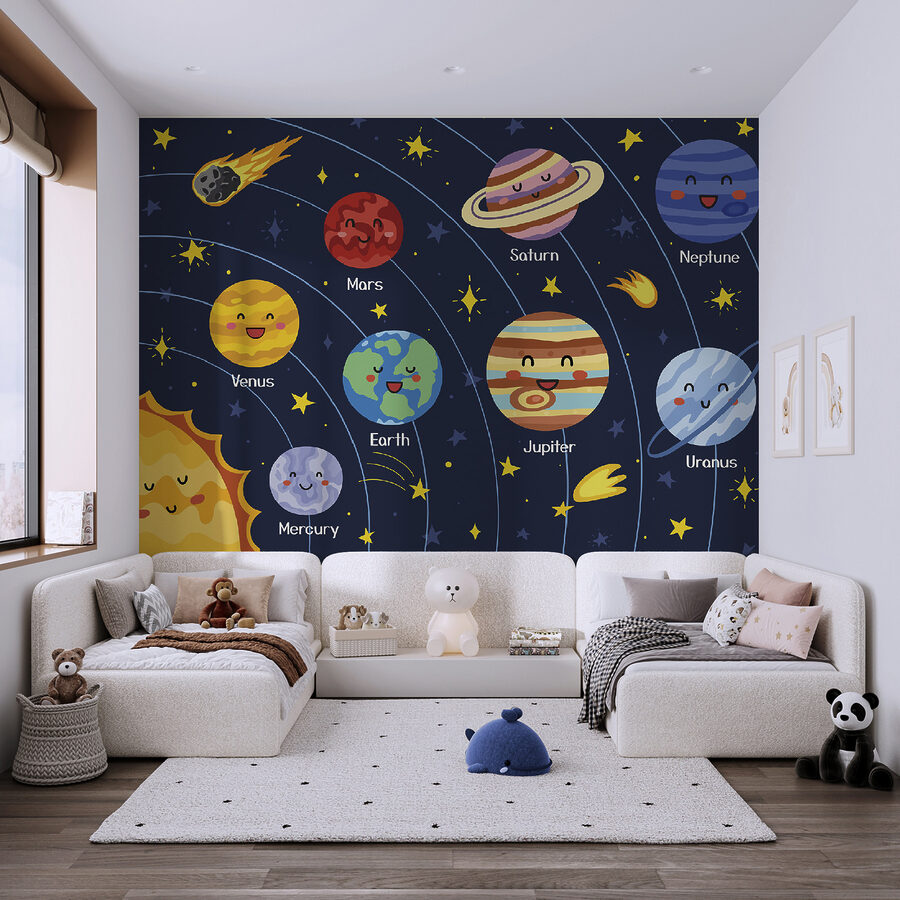 Planete de desene animate și stele în spațiu