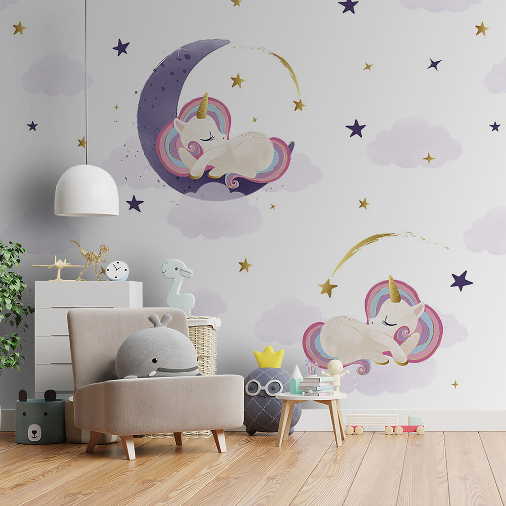 A unicorns sleeping on the moon