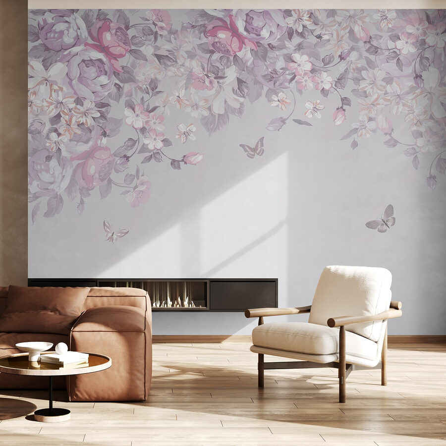 Fototapet Model floral cu fluturi - imagine 3