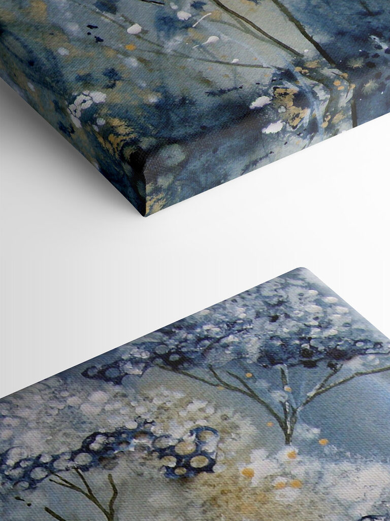 A painting of a white and blue plant