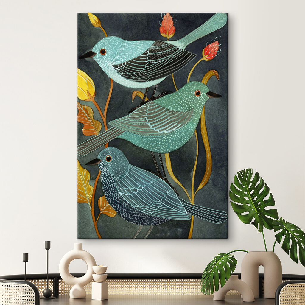 A group of birds on a plant