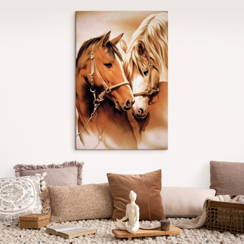 A close up of two horses