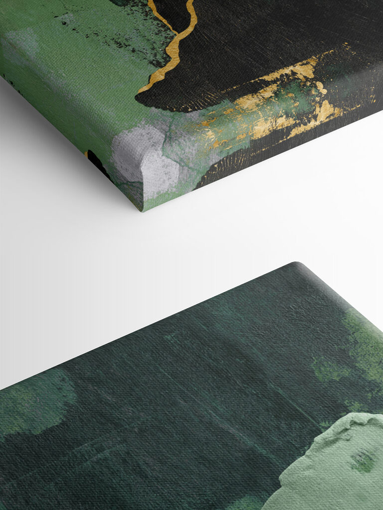 A painting of green and white