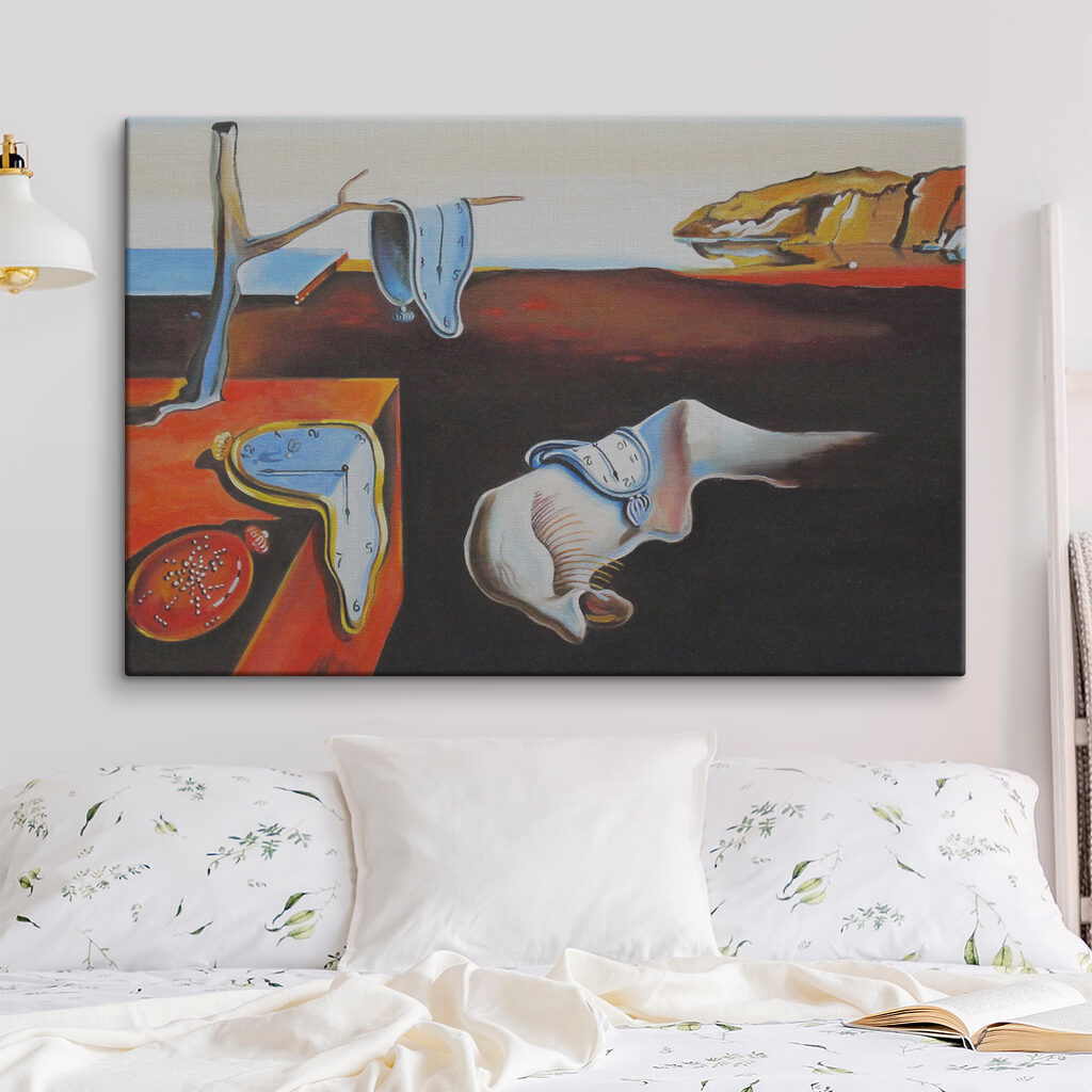 A painting of a cat with a clock on it