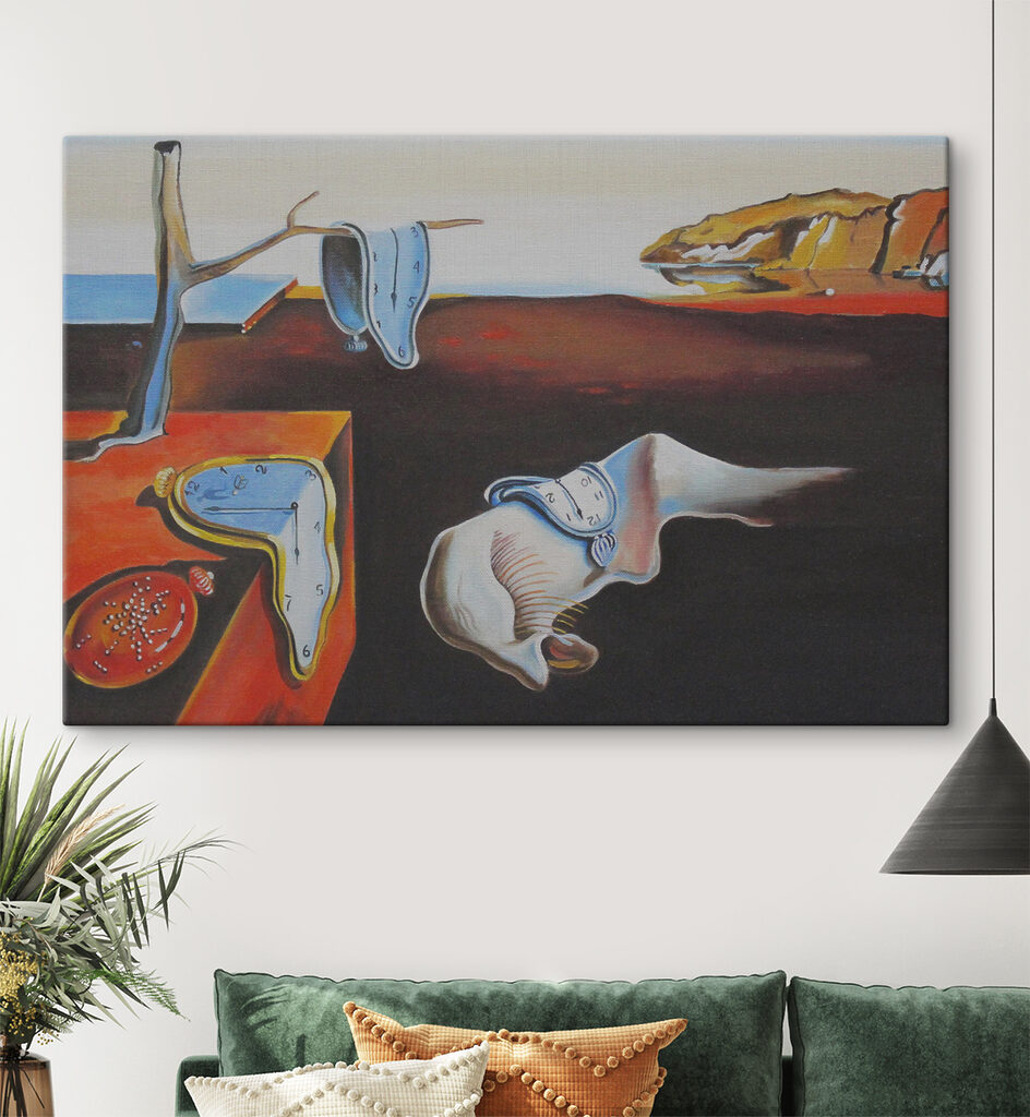 A painting of a cat with a clock on it