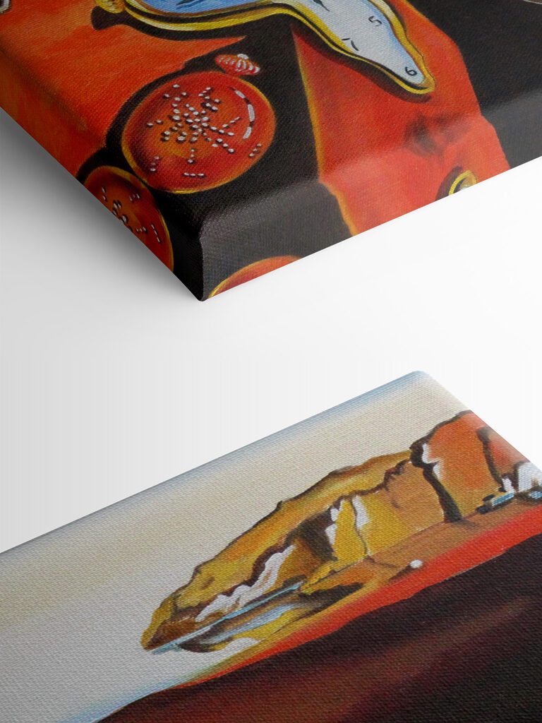 A painting of a cat with a clock on it