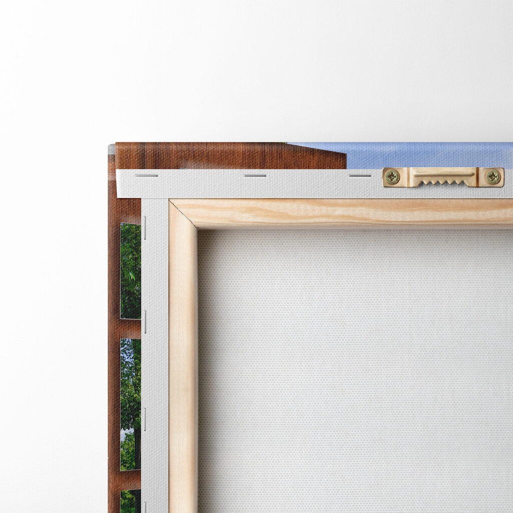 A window with a lake and trees