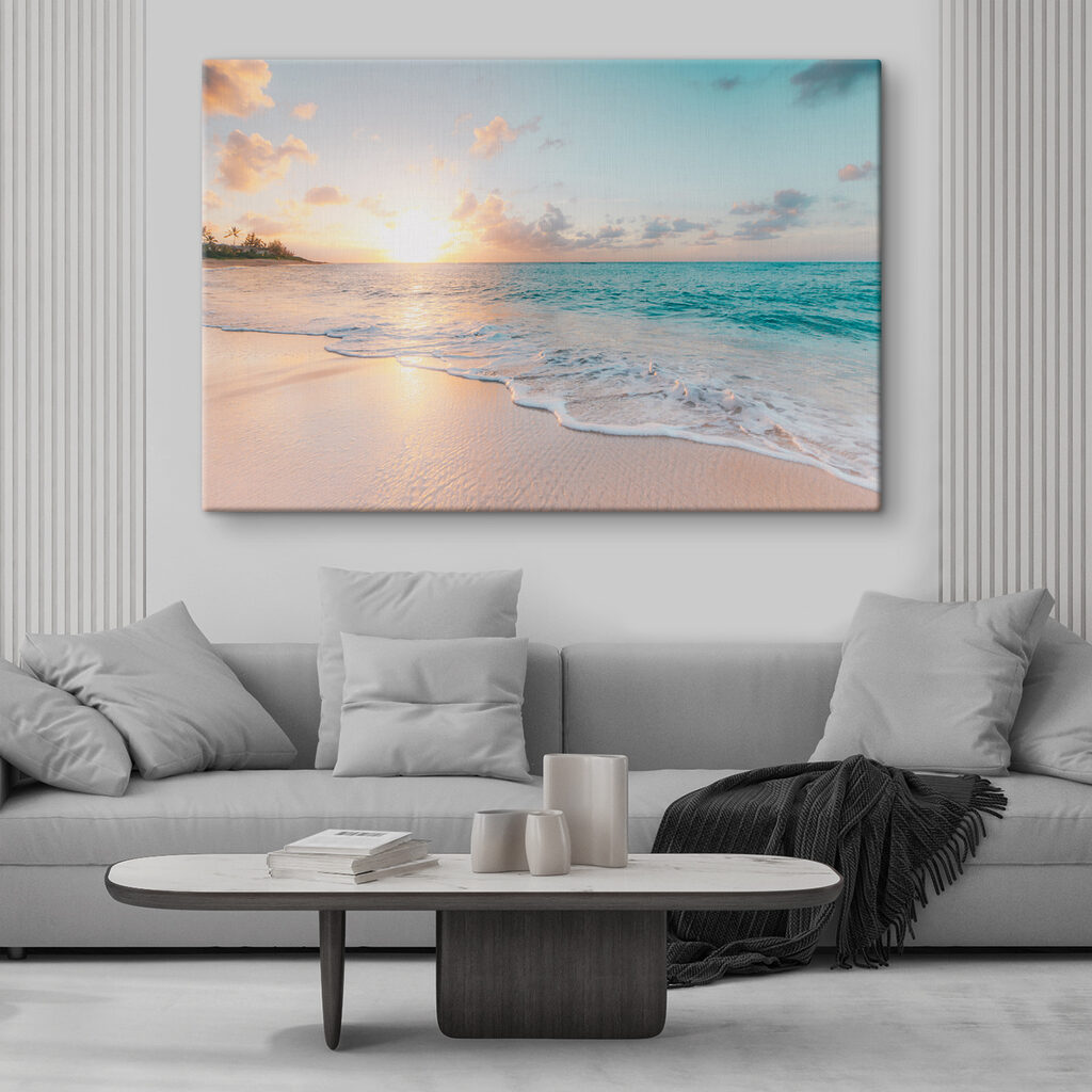 A beach with waves and a sunset A beach with waves and a sunset