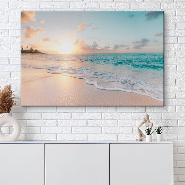 A beach with waves and a sunset A beach with waves and a sunset
