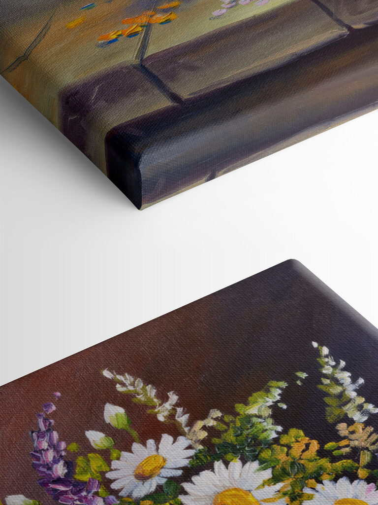 A painting of flowers in a vase