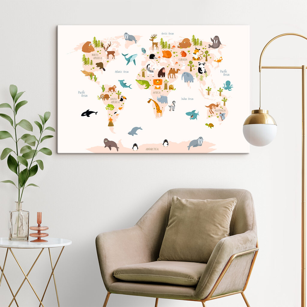 A map of the world with animals A map of the world with animals