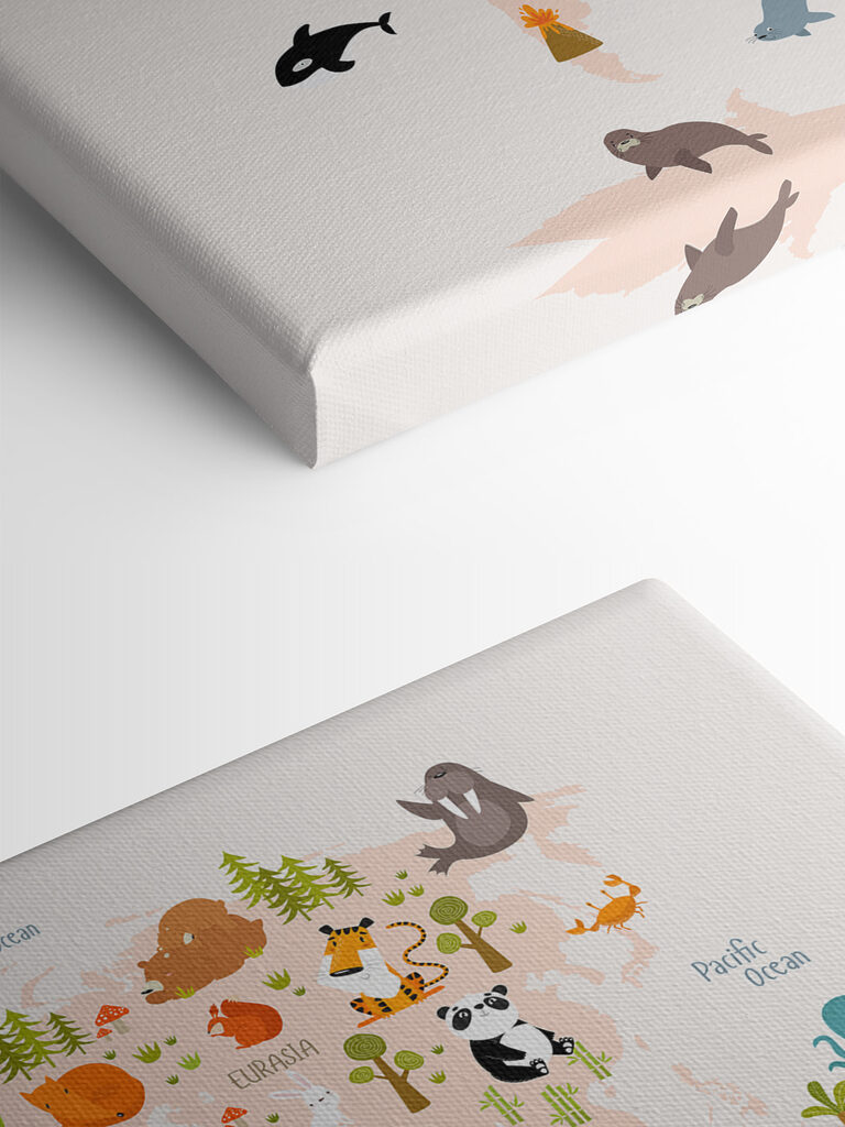 A map of the world with animals A map of the world with animals