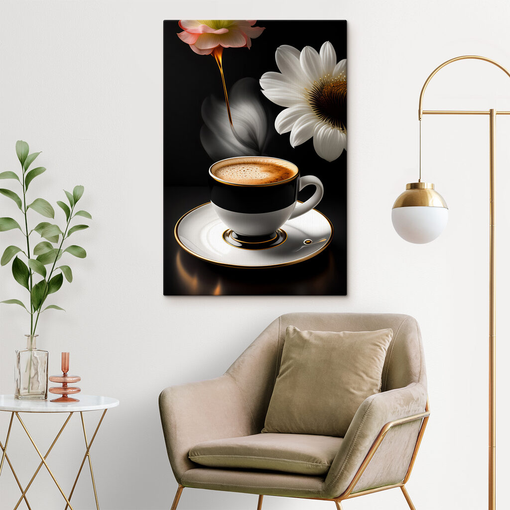 A cup of coffee and a flower