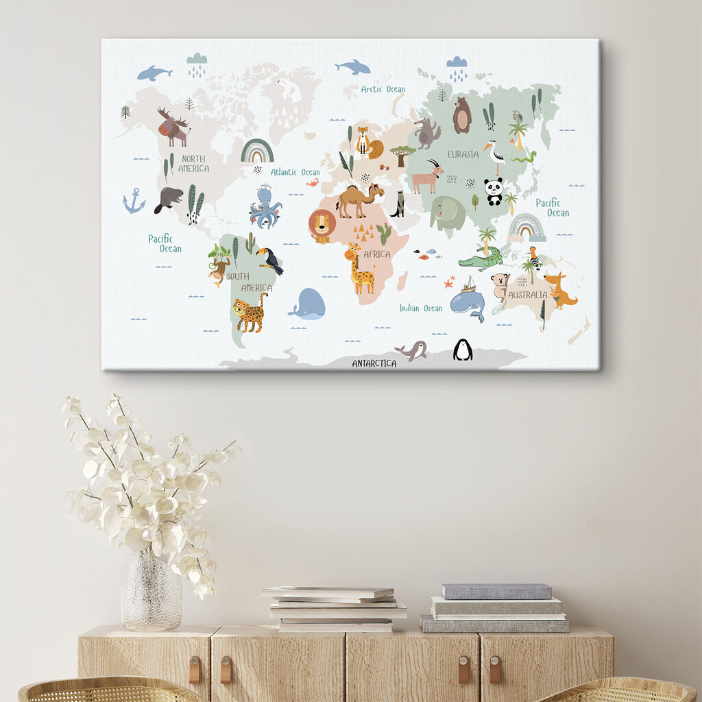 A map of the world with animals